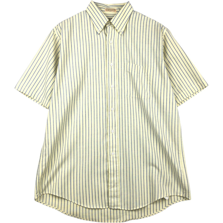 80s-90'S LLBean Short Sleeve Button-Down Striped Shirt Made in USA Men's Size L Vintage cotton yellow type Vintage Second Hand