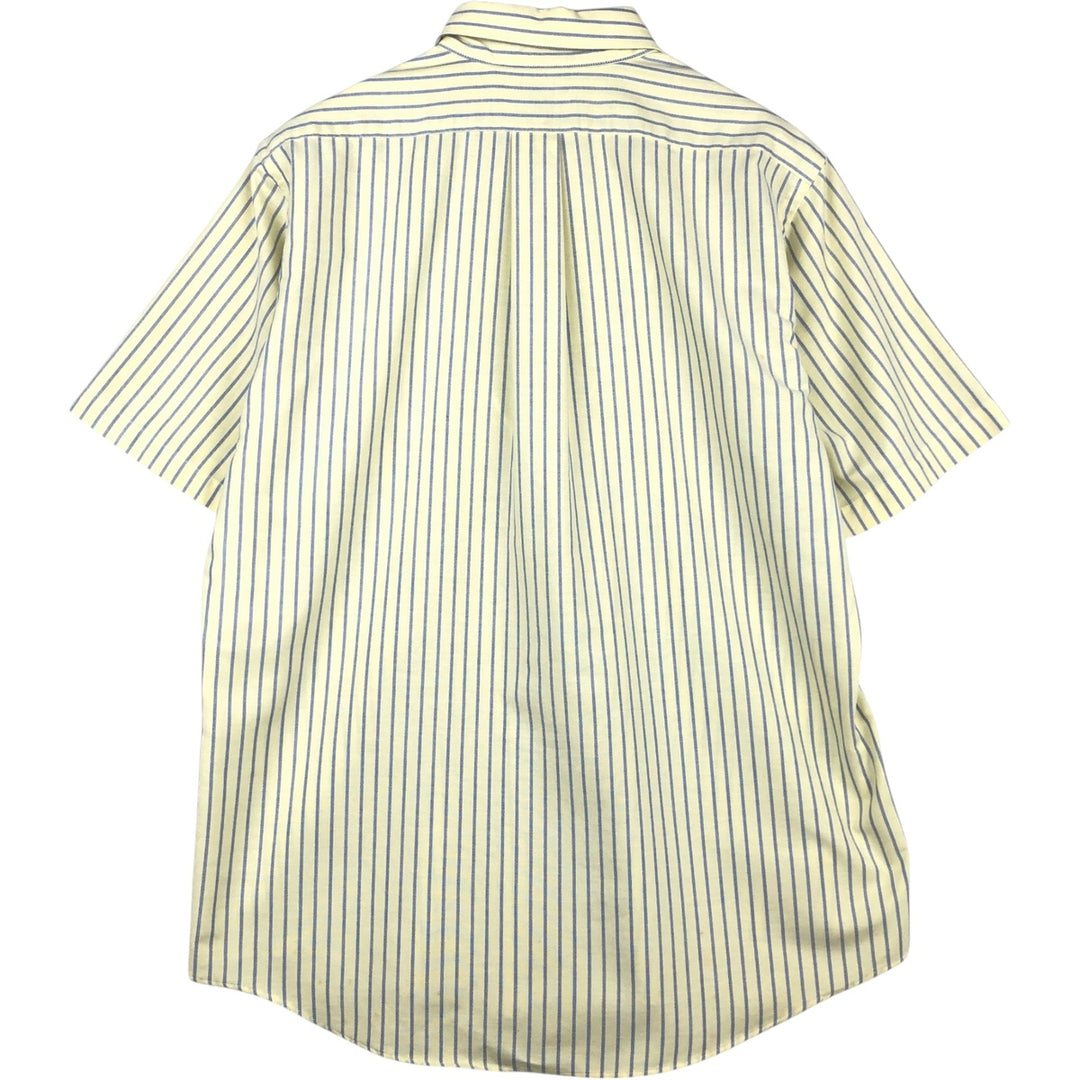 80s-90'S LLBean Short Sleeve Button-Down Striped Shirt Made in USA Men's Size L Vintage cotton yellow type Vintage Second Hand