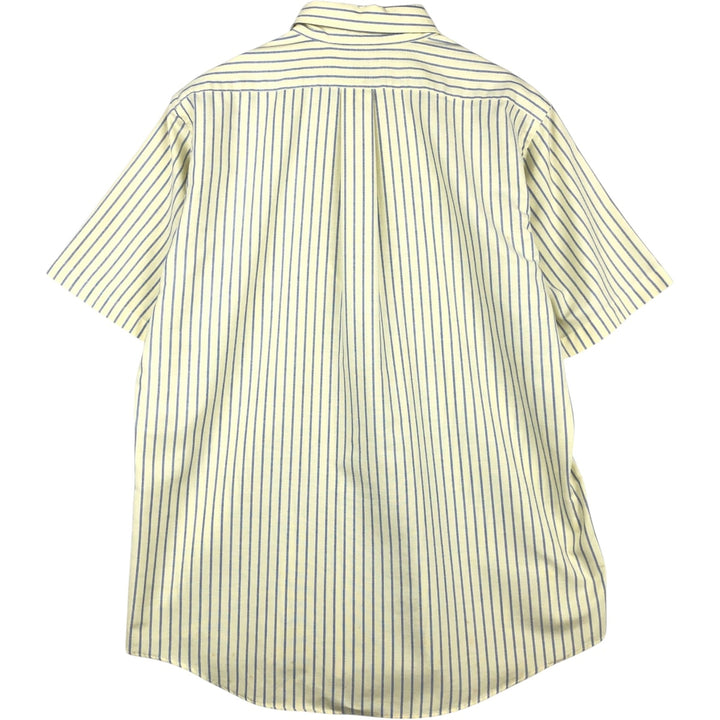 80s-90'S LLBean Short Sleeve Button-Down Striped Shirt Made in USA Men's Size L Vintage cotton yellow type Vintage Second Hand