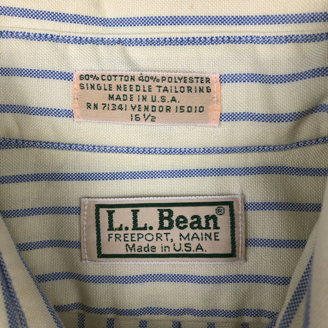 80s-90'S LLBean Short Sleeve Button-Down Striped Shirt Made in USA Men's Size L Vintage cotton yellow type Vintage Second Hand
