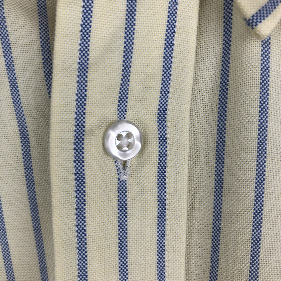 80s-90'S LLBean Short Sleeve Button-Down Striped Shirt Made in USA Men's Size L Vintage cotton yellow type Vintage Second Hand