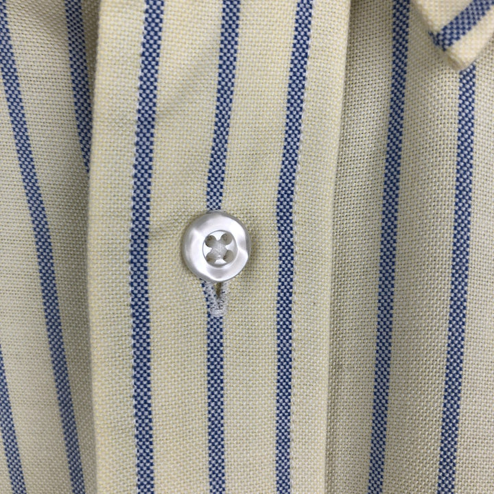 80s-90'S LLBean Short Sleeve Button-Down Striped Shirt Made in USA Men's Size L Vintage cotton yellow type Vintage Second Hand