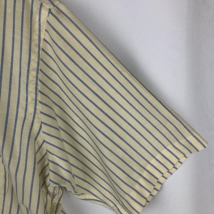 80s-90'S LLBean Short Sleeve Button-Down Striped Shirt Made in USA Men's Size L Vintage cotton yellow type Vintage Second Hand