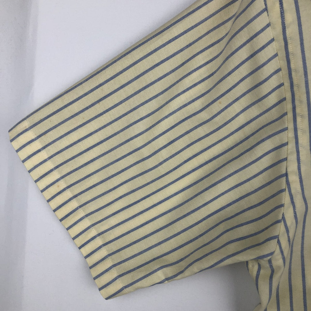 80s-90'S LLBean Short Sleeve Button-Down Striped Shirt Made in USA Men's Size L Vintage cotton yellow type Vintage Second Hand