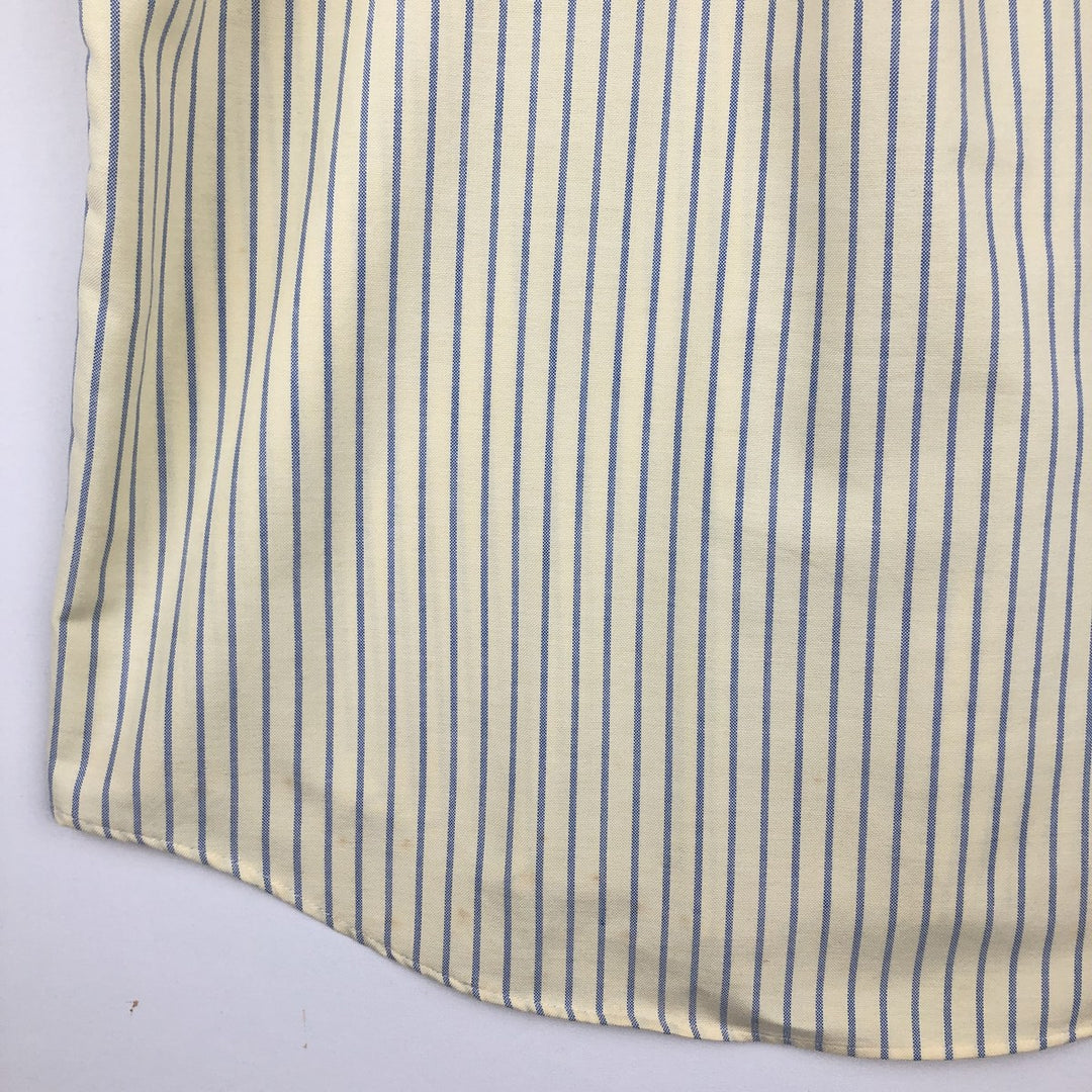 80s-90'S LLBean Short Sleeve Button-Down Striped Shirt Made in USA Men's Size L Vintage cotton yellow type Vintage Second Hand