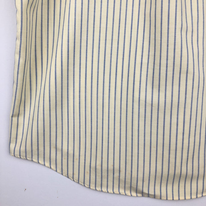 80s-90'S LLBean Short Sleeve Button-Down Striped Shirt Made in USA Men's Size L Vintage cotton yellow type Vintage Second Hand