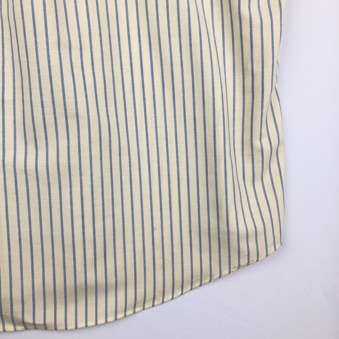 80s-90'S LLBean Short Sleeve Button-Down Striped Shirt Made in USA Men's Size L Vintage cotton yellow type Vintage Second Hand