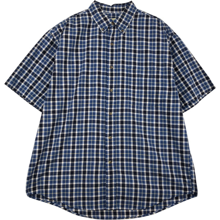 90s-00'S Eddie Bauer Short-Sleeve Button-Down Check Shirt, Men's Size L (Equivalent), Vintage cotton blue type Vintage Second Hand