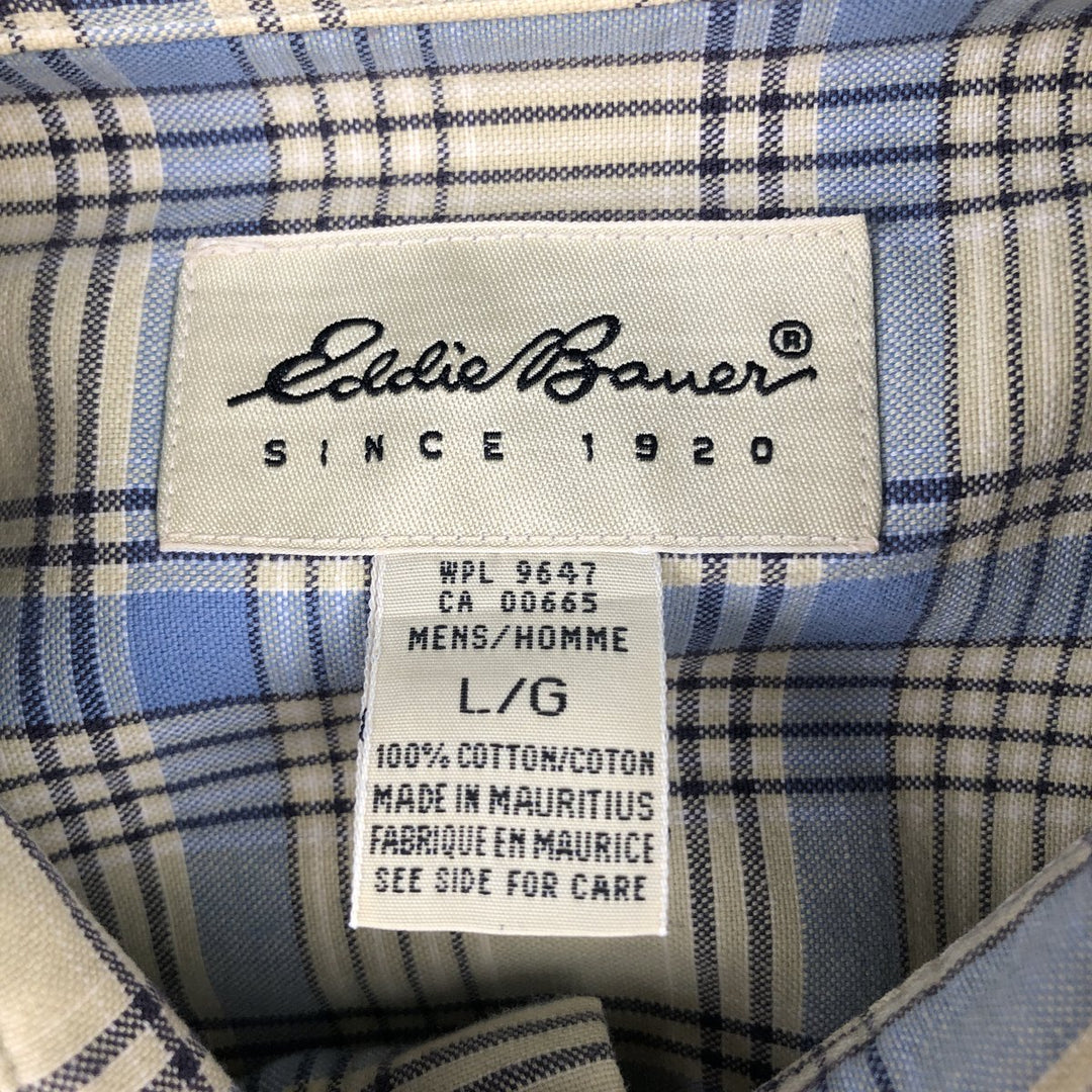 90s-00'S Eddie Bauer Short-Sleeve Cotton Check Shirt, Men's Size L (Equivalent), Vintage cotton yellow type Vintage Second Hand
