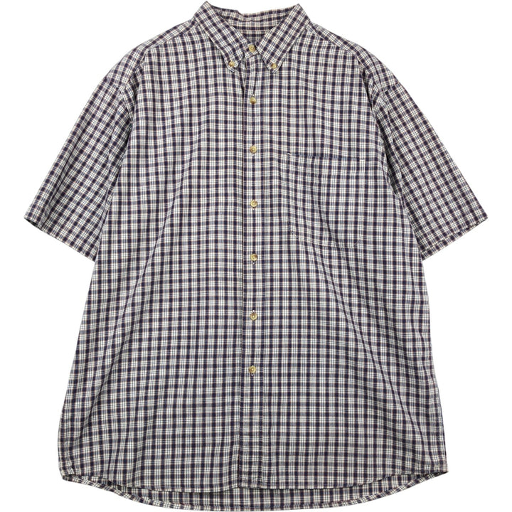 90s-00'S Eddie Bauer Short-Sleeve Button-Down Check Shirt, Men's Size L (Equivalent), Vintage cotton blue type Vintage Second Hand