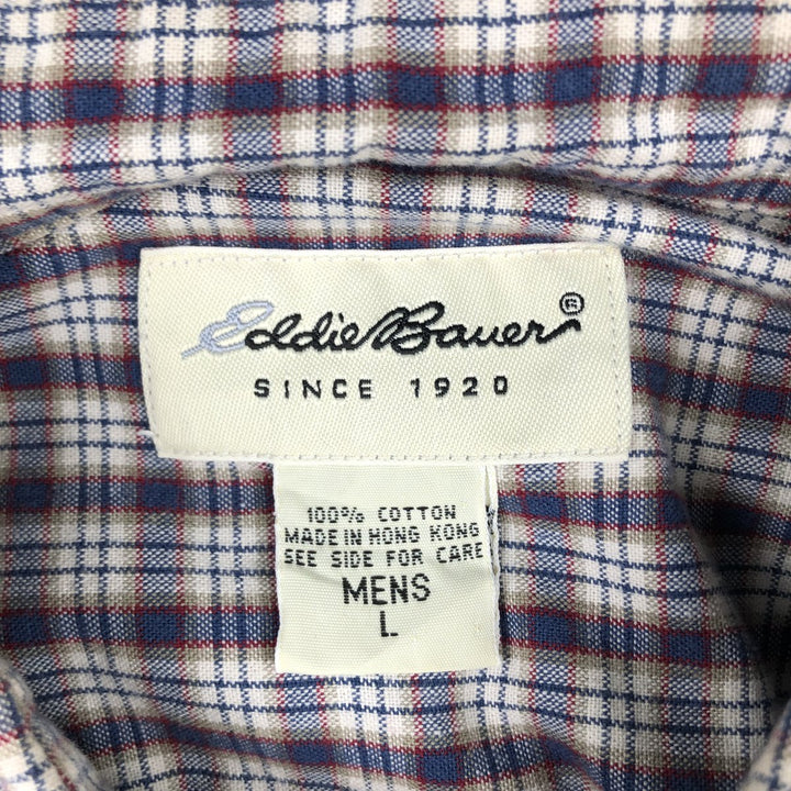 90s-00'S Eddie Bauer Short-Sleeve Button-Down Check Shirt, Men's Size L (Equivalent), Vintage cotton blue type Vintage Second Hand