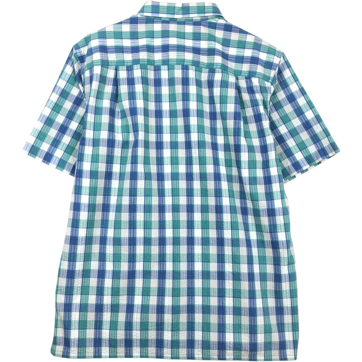Patagonia 53002sp14 Check Pattern Short-Sleeve Seersucker Shirt, Men's Size M (approx.) polyester blue type Vintage Second Hand