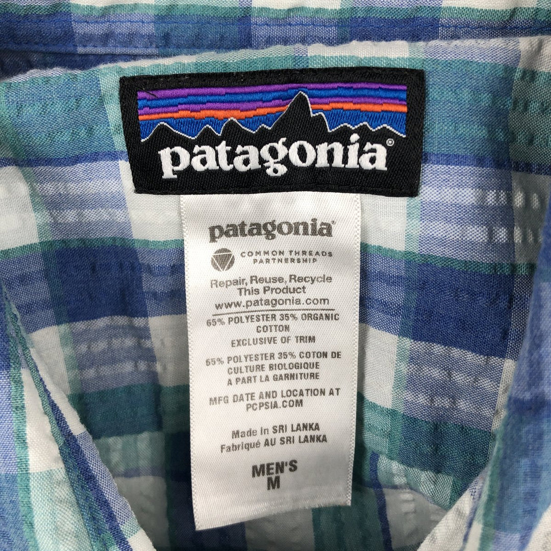 Patagonia 53002sp14 Check Pattern Short-Sleeve Seersucker Shirt, Men's Size M (approx.) polyester blue type Vintage Second Hand