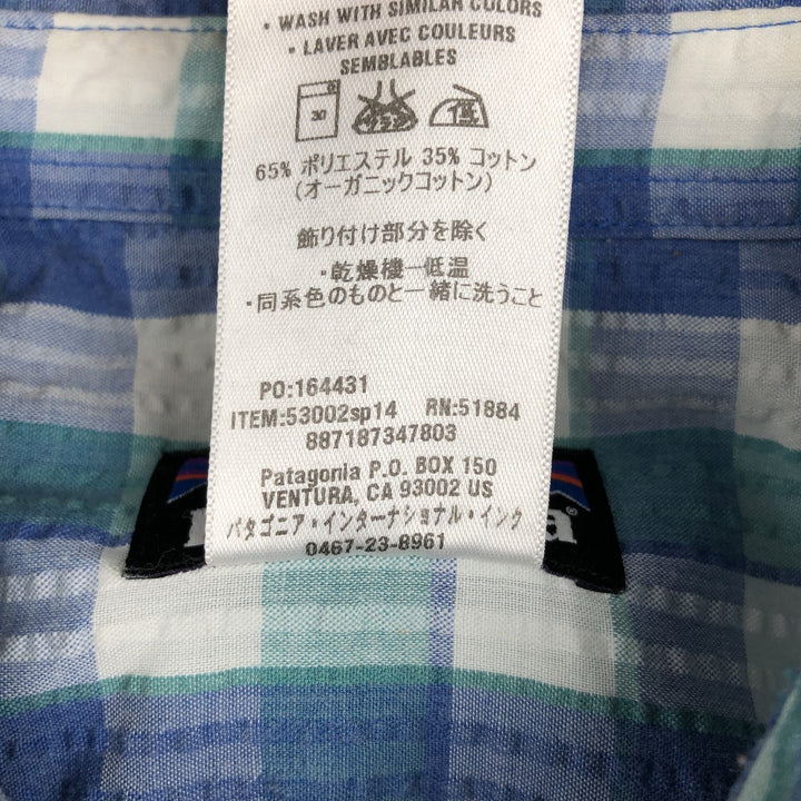 Patagonia 53002sp14 Check Pattern Short-Sleeve Seersucker Shirt, Men's Size M (approx.) polyester blue type Vintage Second Hand