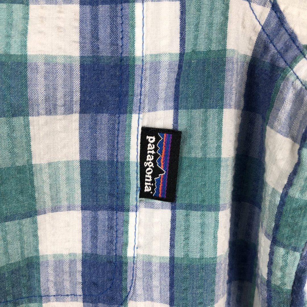 Patagonia 53002sp14 Check Pattern Short-Sleeve Seersucker Shirt, Men's Size M (approx.) polyester blue type Vintage Second Hand