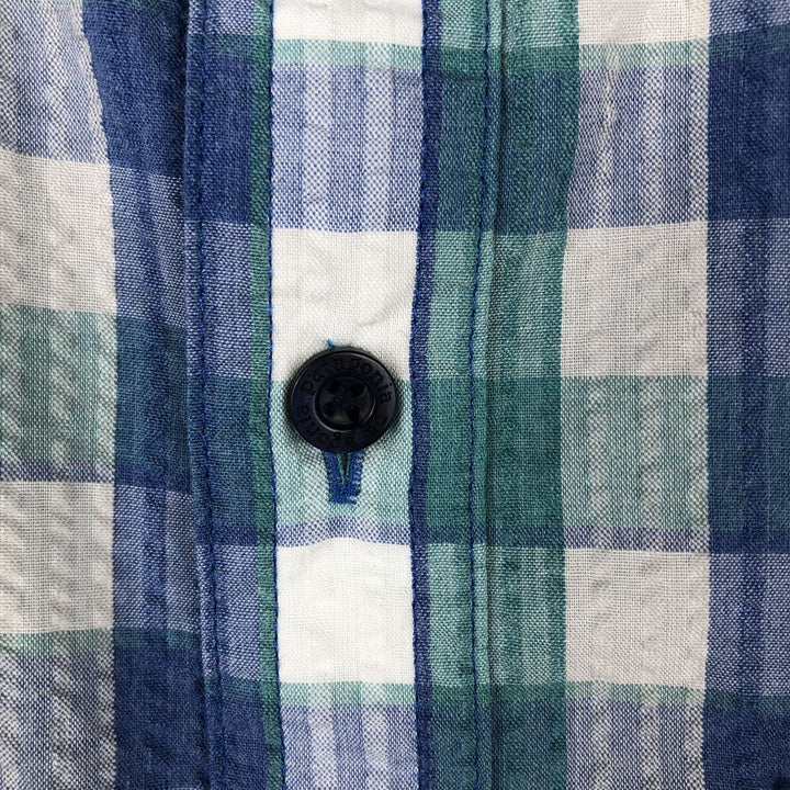 Patagonia 53002sp14 Check Pattern Short-Sleeve Seersucker Shirt, Men's Size M (approx.) polyester blue type Vintage Second Hand