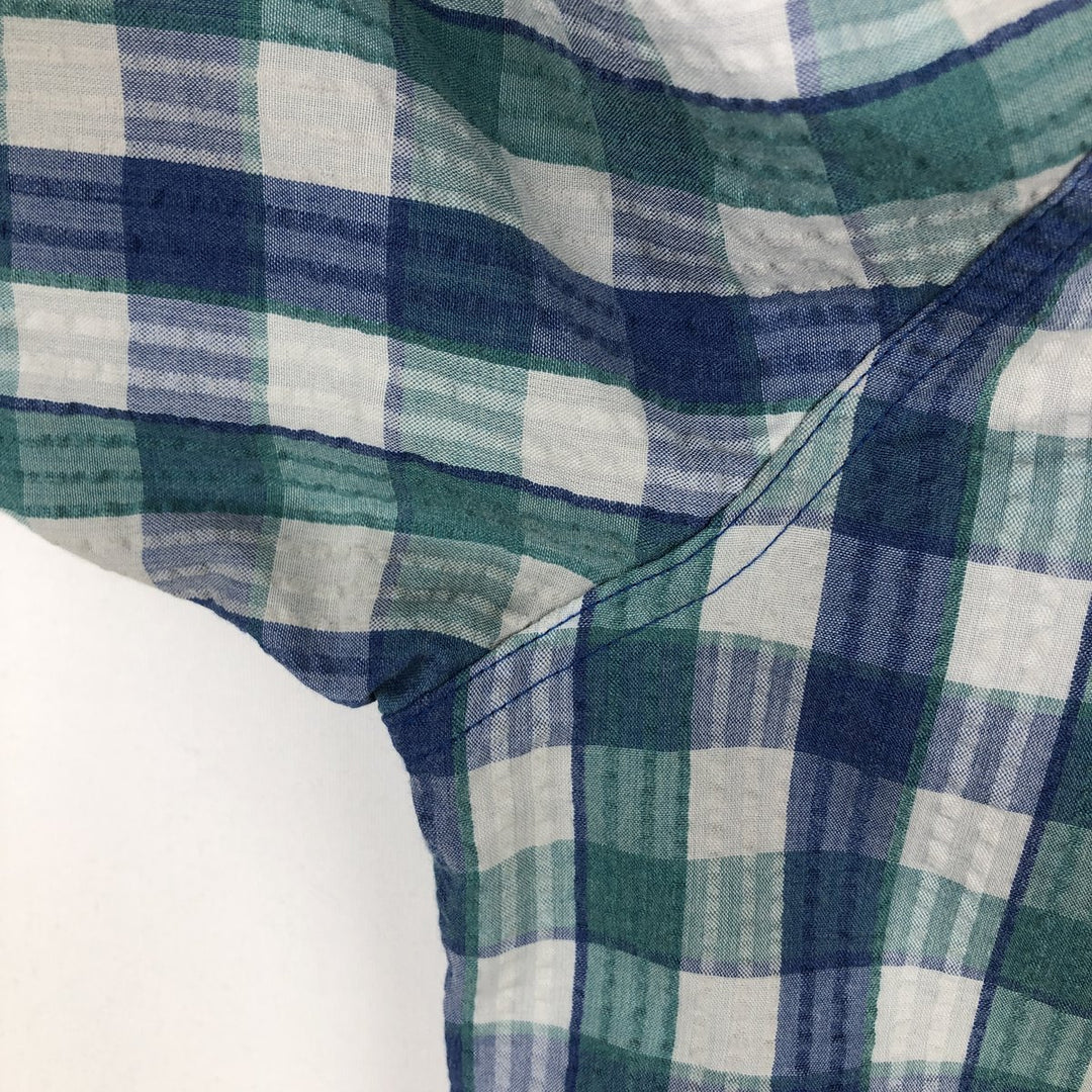 Patagonia 53002sp14 Check Pattern Short-Sleeve Seersucker Shirt, Men's Size M (approx.) polyester blue type Vintage Second Hand