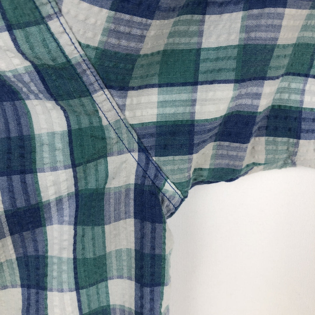 Patagonia 53002sp14 Check Pattern Short-Sleeve Seersucker Shirt, Men's Size M (approx.) polyester blue type Vintage Second Hand