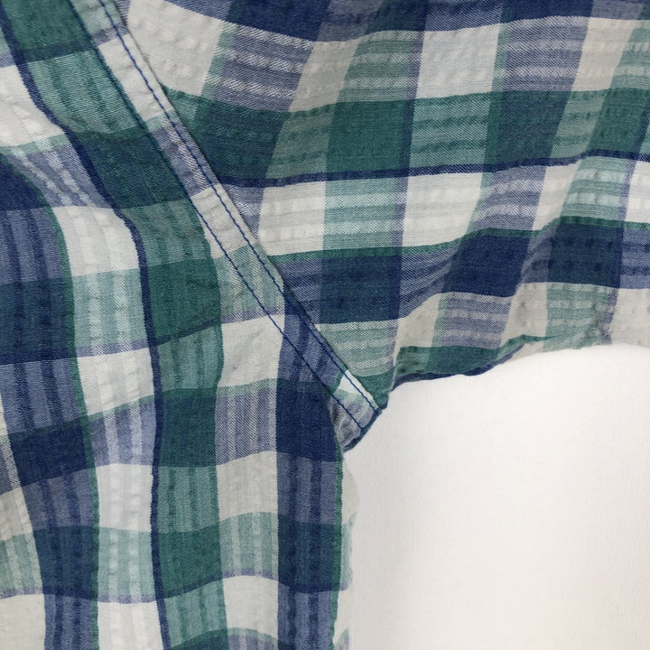 Patagonia 53002sp14 Check Pattern Short-Sleeve Seersucker Shirt, Men's Size M (approx.) polyester blue type Vintage Second Hand