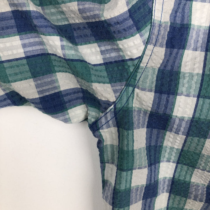 Patagonia 53002sp14 Check Pattern Short-Sleeve Seersucker Shirt, Men's Size M (approx.) polyester blue type Vintage Second Hand