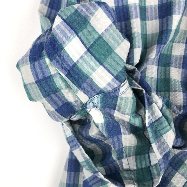 Patagonia 53002sp14 Check Pattern Short-Sleeve Seersucker Shirt, Men's Size M (approx.) polyester blue type Vintage Second Hand