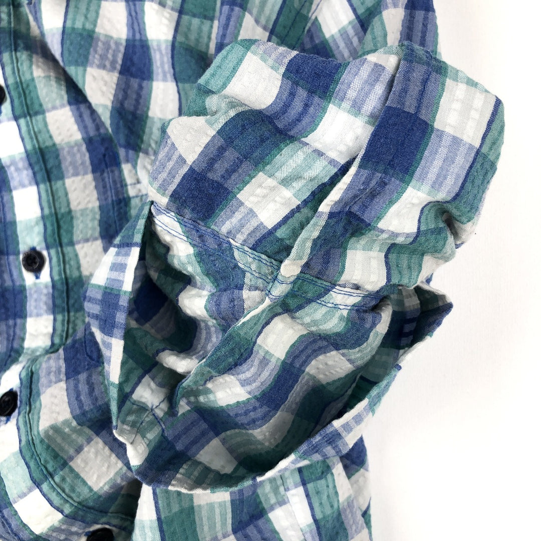 Patagonia 53002sp14 Check Pattern Short-Sleeve Seersucker Shirt, Men's Size M (approx.) polyester blue type Vintage Second Hand