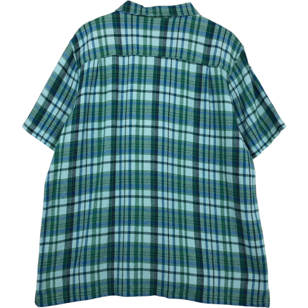 90s-00'S LLBean Check Pattern Short-Sleeve Open Collar Cotton Shirt, Boxy Fit, Men's Size XL (approx.) cotton green type Vintage Second Hand