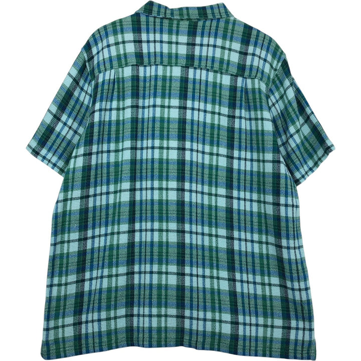 90s-00'S LLBean Check Pattern Short-Sleeve Open Collar Cotton Shirt, Boxy Fit, Men's Size XL (approx.) cotton green type Vintage Second Hand