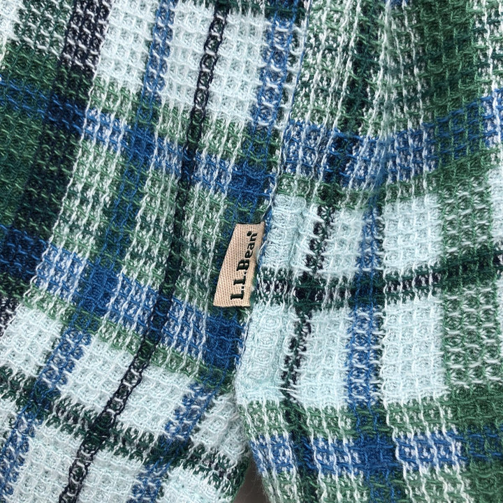 90s-00'S LLBean Check Pattern Short-Sleeve Open Collar Cotton Shirt, Boxy Fit, Men's Size XL (approx.) cotton green type Vintage Second Hand