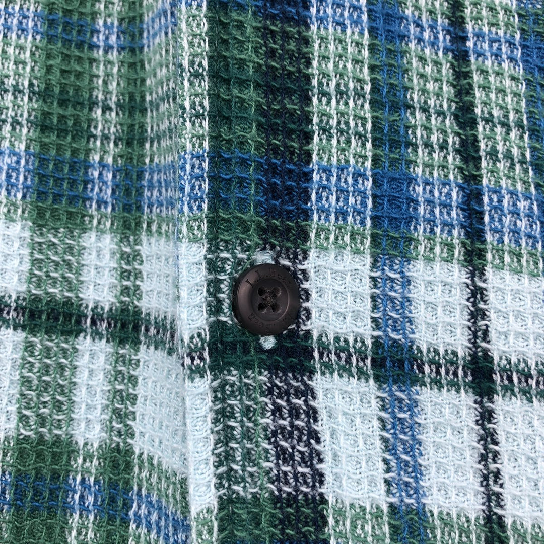 90s-00'S LLBean Check Pattern Short-Sleeve Open Collar Cotton Shirt, Boxy Fit, Men's Size XL (approx.) cotton green type Vintage Second Hand