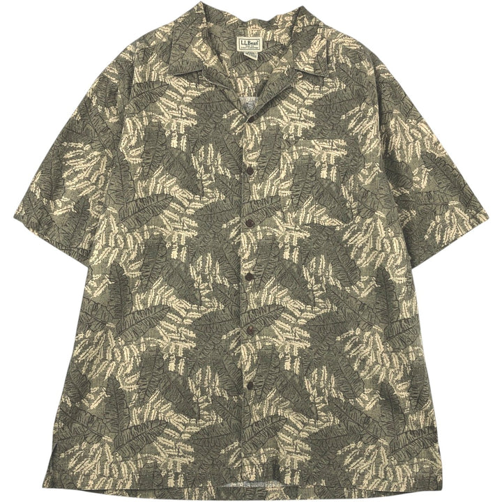 90s-00'S L.L.Bean all-over botanical pattern short-sleeved open-collar cotton shirt, boxy fit, men's size L (approx.) cotton green type Vintage Second Hand
