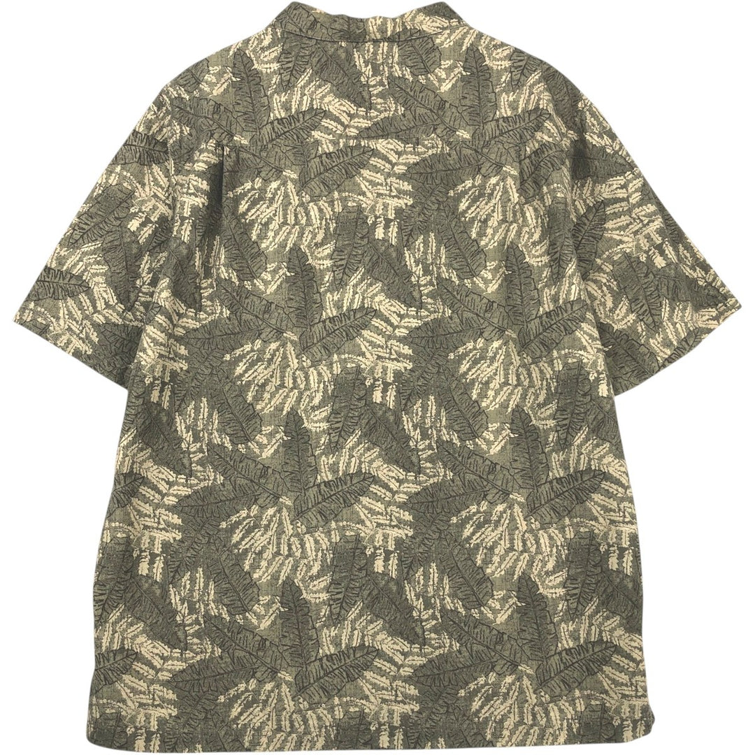 90s-00'S L.L.Bean all-over botanical pattern short-sleeved open-collar cotton shirt, boxy fit, men's size L (approx.) cotton green type Vintage Second Hand