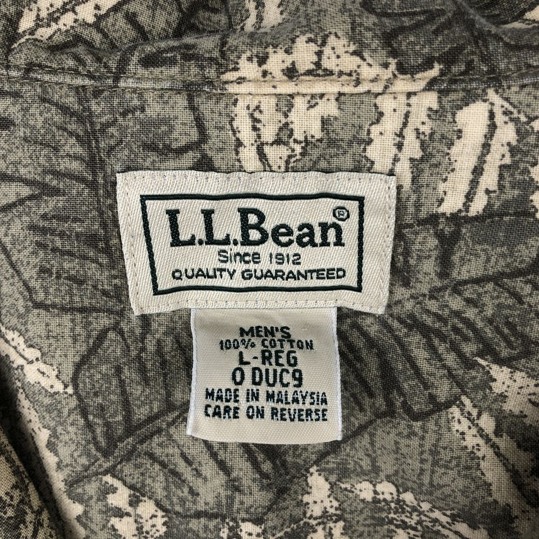 90s-00'S L.L.Bean all-over botanical pattern short-sleeved open-collar cotton shirt, boxy fit, men's size L (approx.) cotton green type Vintage Second Hand