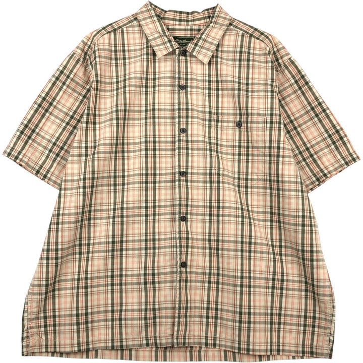 90s-00'S Eddie Bauer Short-Sleeve Cotton Check Shirt, Boxy Shirt, Men's Size XL (Equivalent), Vintage cotton orange type Vintage Second Hand