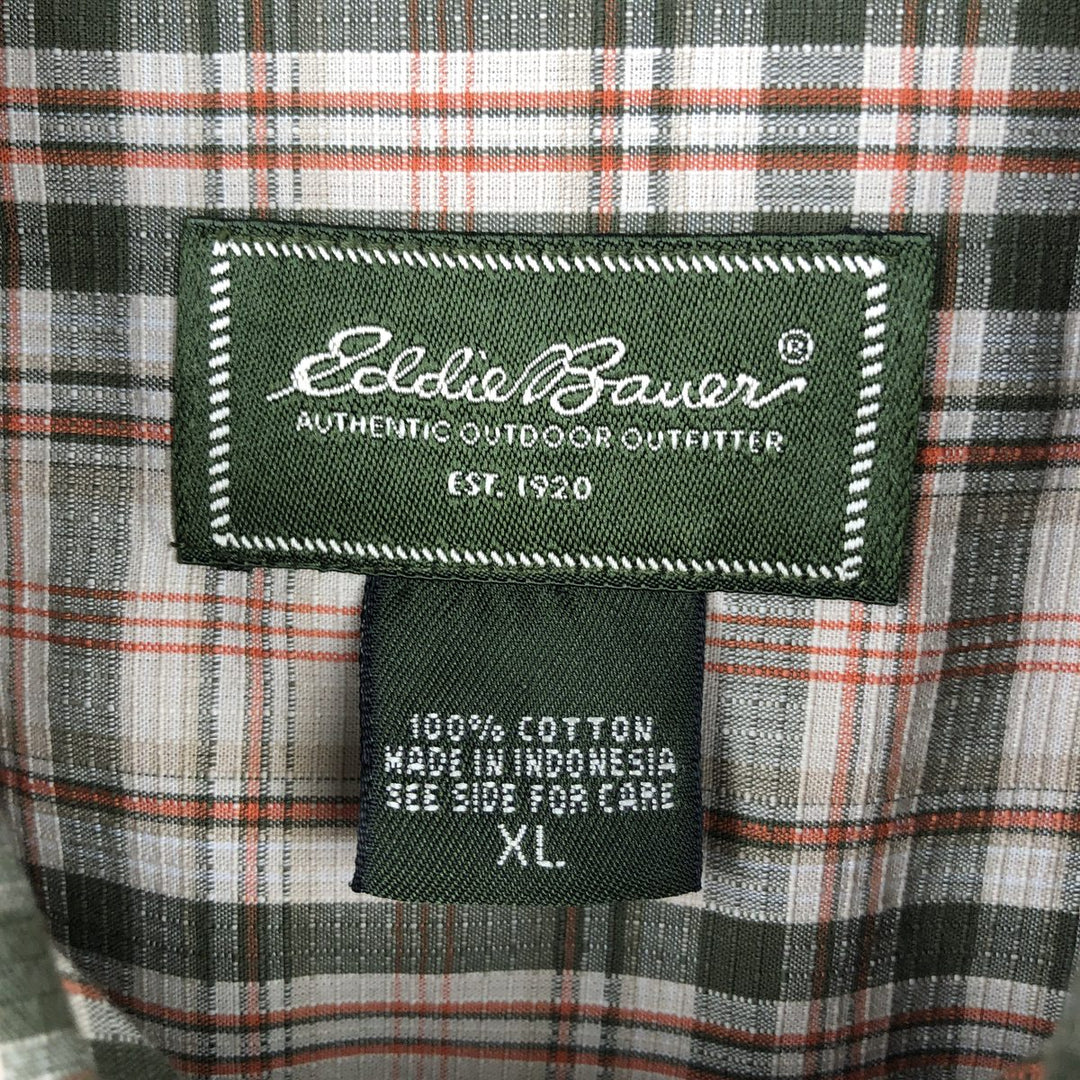 90s-00'S Eddie Bauer Short-Sleeve Cotton Check Shirt, Boxy Shirt, Men's Size XL (Equivalent), Vintage cotton orange type Vintage Second Hand