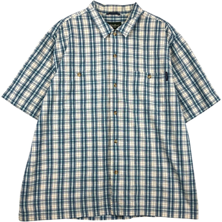 80s-90'S Eddie Bauer Short-Sleeve Cotton Check Shirt, Boxy Shirt, Men's Size XL (Equivalent) Vintage cotton blue type Vintage Second Hand