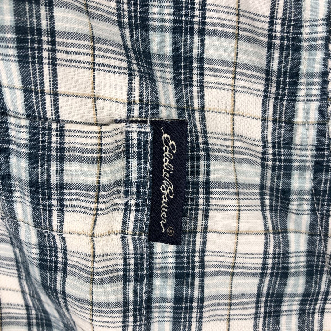 80s-90'S Eddie Bauer Short-Sleeve Cotton Check Shirt, Boxy Shirt, Men's Size XL (Equivalent) Vintage cotton blue type Vintage Second Hand