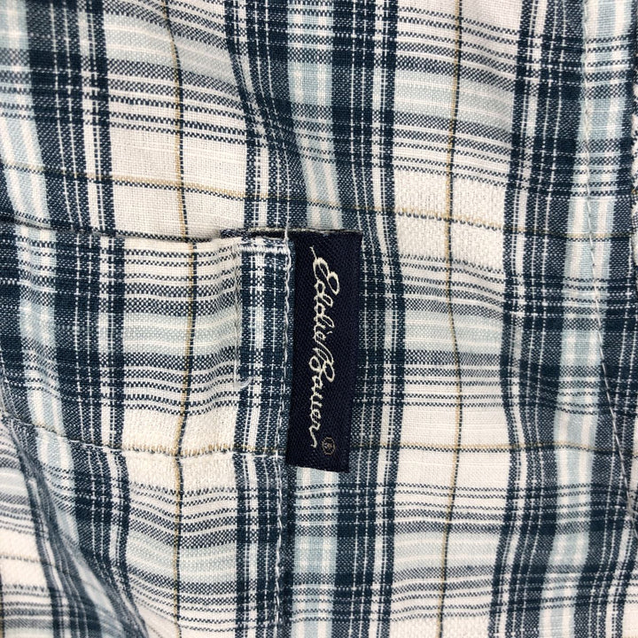 80s-90'S Eddie Bauer Short-Sleeve Cotton Check Shirt, Boxy Shirt, Men's Size XL (Equivalent) Vintage cotton blue type Vintage Second Hand