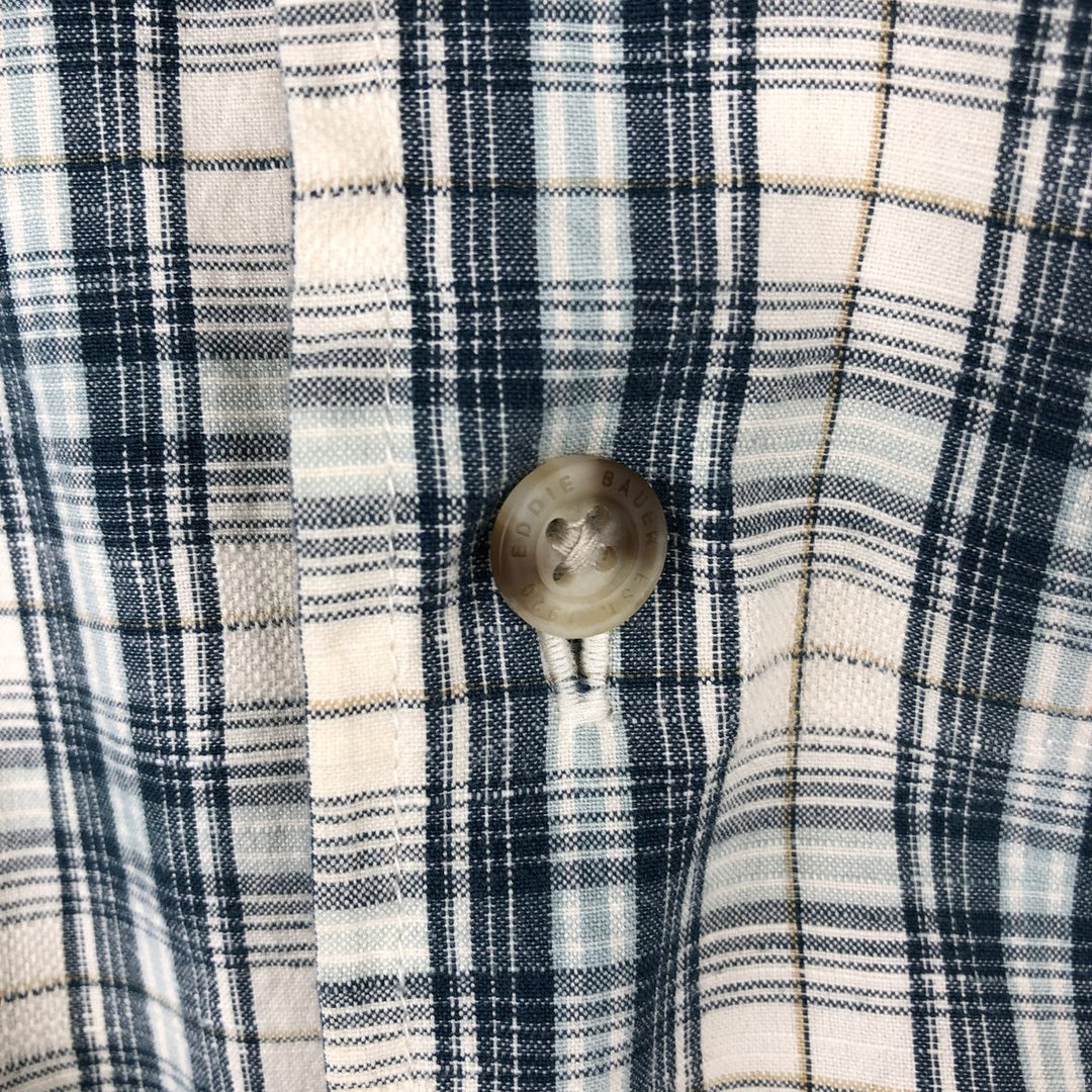 80s-90'S Eddie Bauer Short-Sleeve Cotton Check Shirt, Boxy Shirt, Men's Size XL (Equivalent) Vintage cotton blue type Vintage Second Hand
