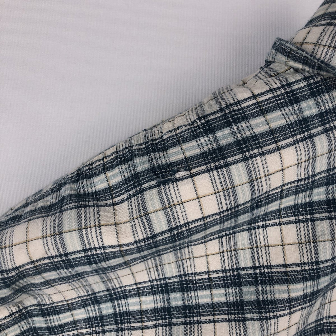 80s-90'S Eddie Bauer Short-Sleeve Cotton Check Shirt, Boxy Shirt, Men's Size XL (Equivalent) Vintage cotton blue type Vintage Second Hand