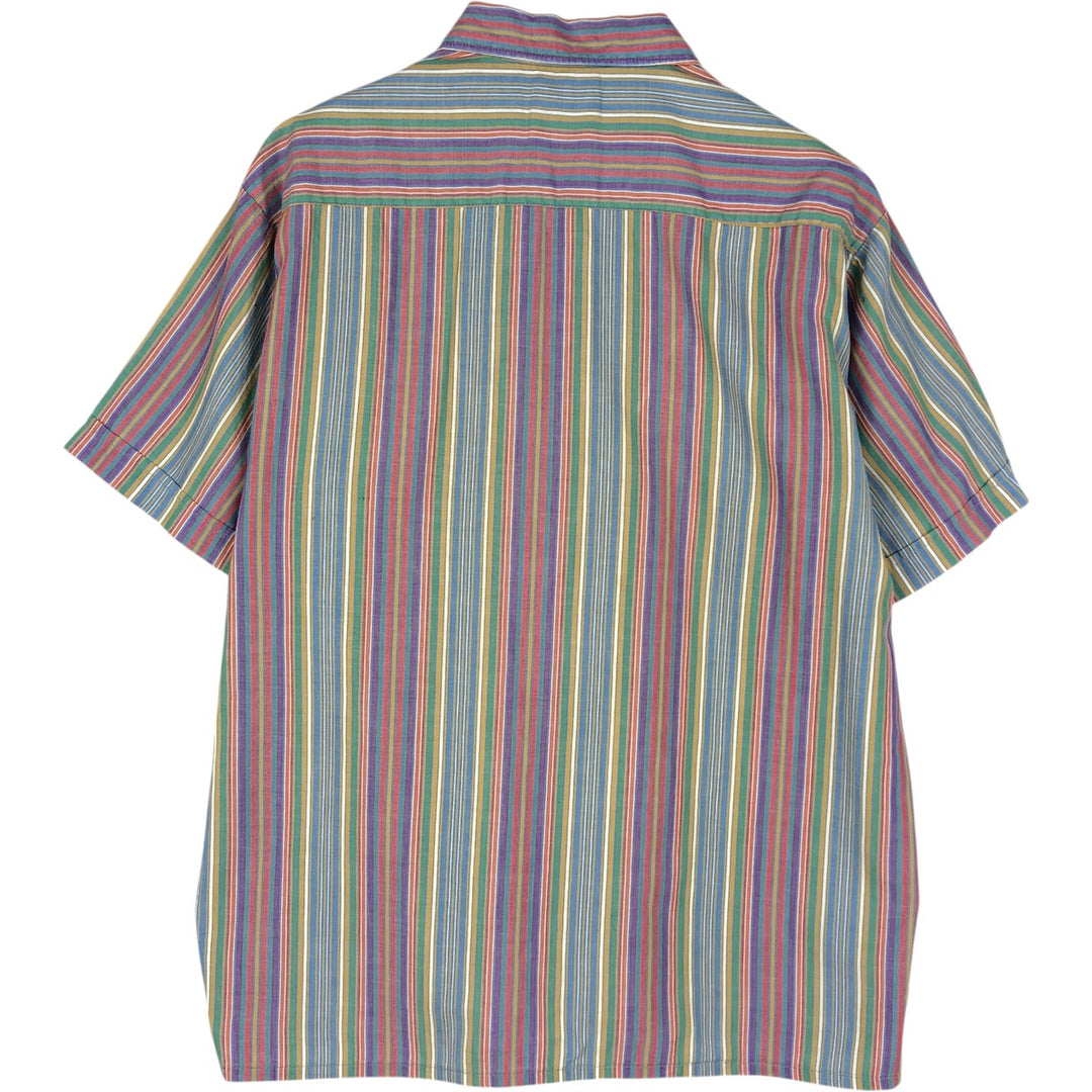1970'S Donlin Multi-Stripe Short-Sleeve Polyester x Cotton Striped Shirt, Boxy Shirt, Men's Size L (Equivalent), Vintage cotton blue type Vintage Second Hand