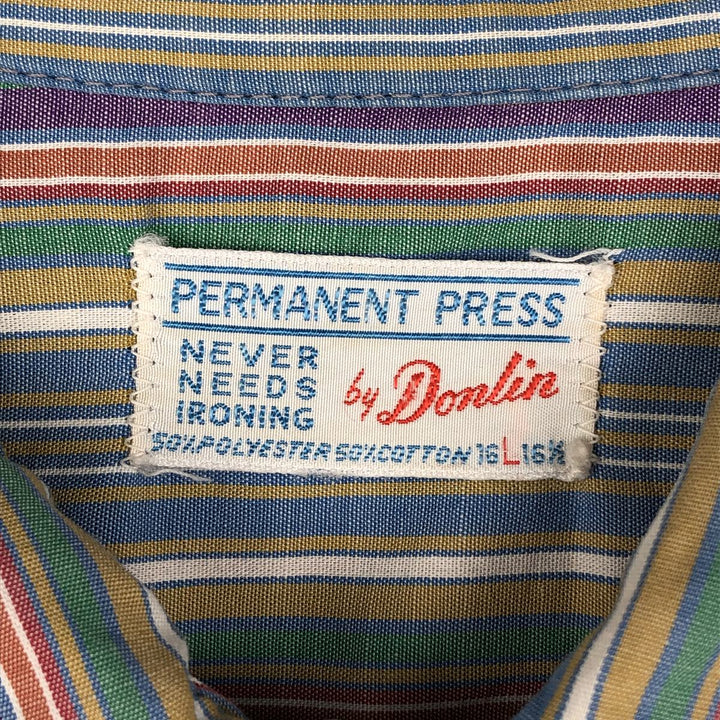 1970'S Donlin Multi-Stripe Short-Sleeve Polyester x Cotton Striped Shirt, Boxy Shirt, Men's Size L (Equivalent), Vintage cotton blue type Vintage Second Hand