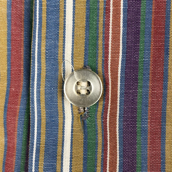 1970'S Donlin Multi-Stripe Short-Sleeve Polyester x Cotton Striped Shirt, Boxy Shirt, Men's Size L (Equivalent), Vintage cotton blue type Vintage Second Hand