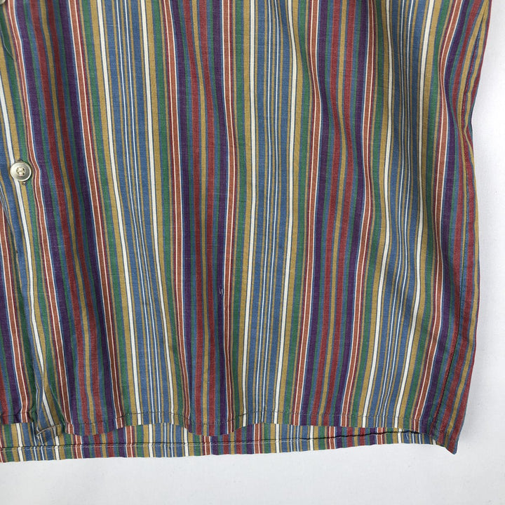 1970'S Donlin Multi-Stripe Short-Sleeve Polyester x Cotton Striped Shirt, Boxy Shirt, Men's Size L (Equivalent), Vintage cotton blue type Vintage Second Hand