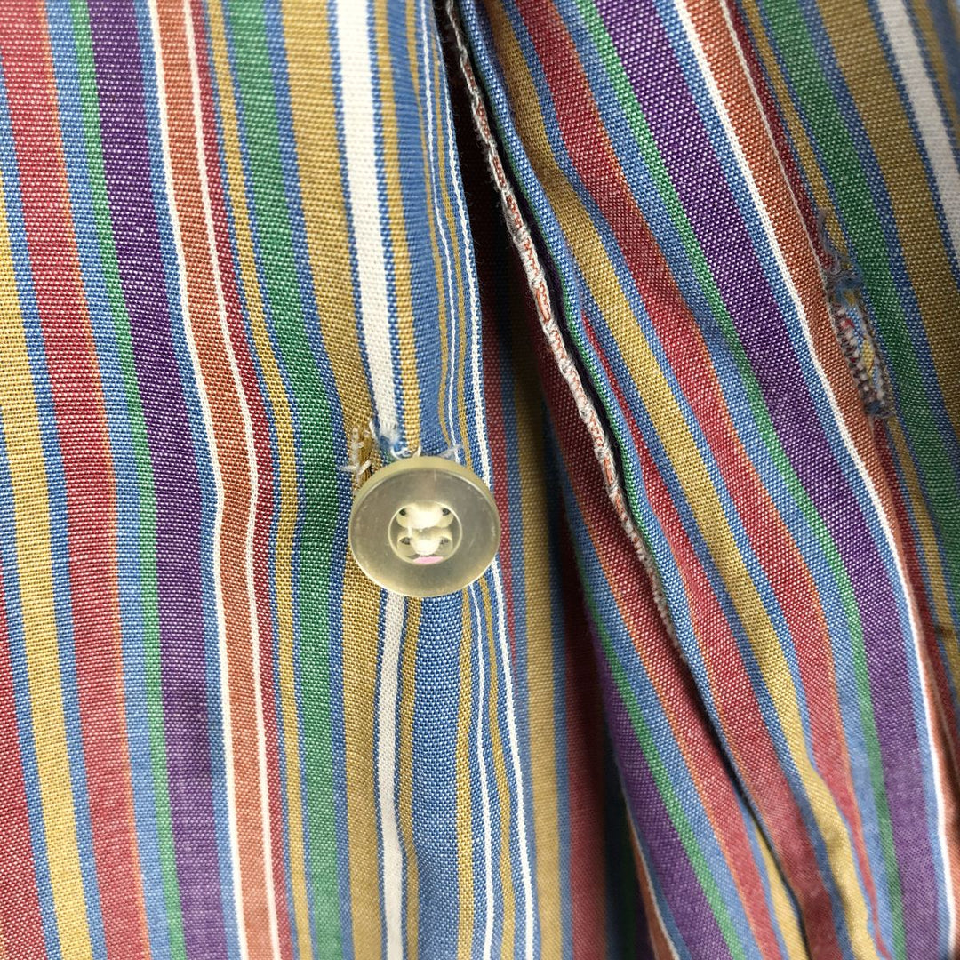 1970'S Donlin Multi-Stripe Short-Sleeve Polyester x Cotton Striped Shirt, Boxy Shirt, Men's Size L (Equivalent), Vintage cotton blue type Vintage Second Hand