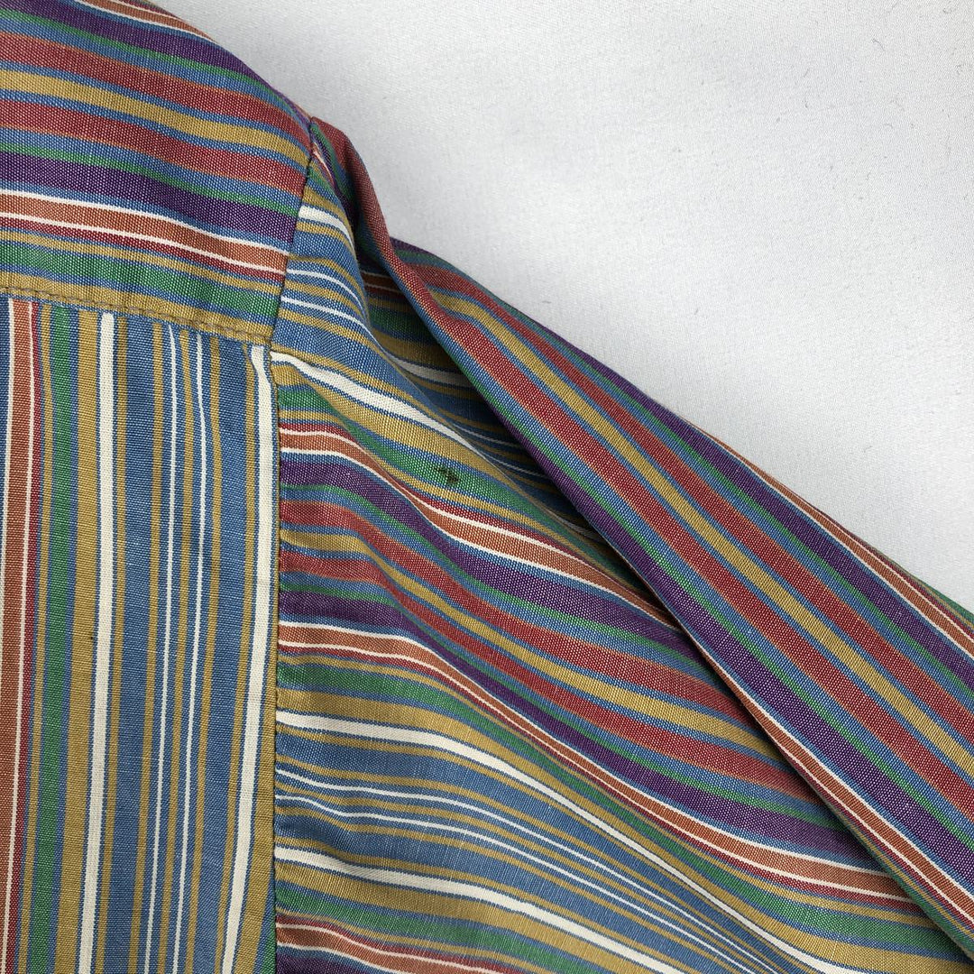 1970'S Donlin Multi-Stripe Short-Sleeve Polyester x Cotton Striped Shirt, Boxy Shirt, Men's Size L (Equivalent), Vintage cotton blue type Vintage Second Hand