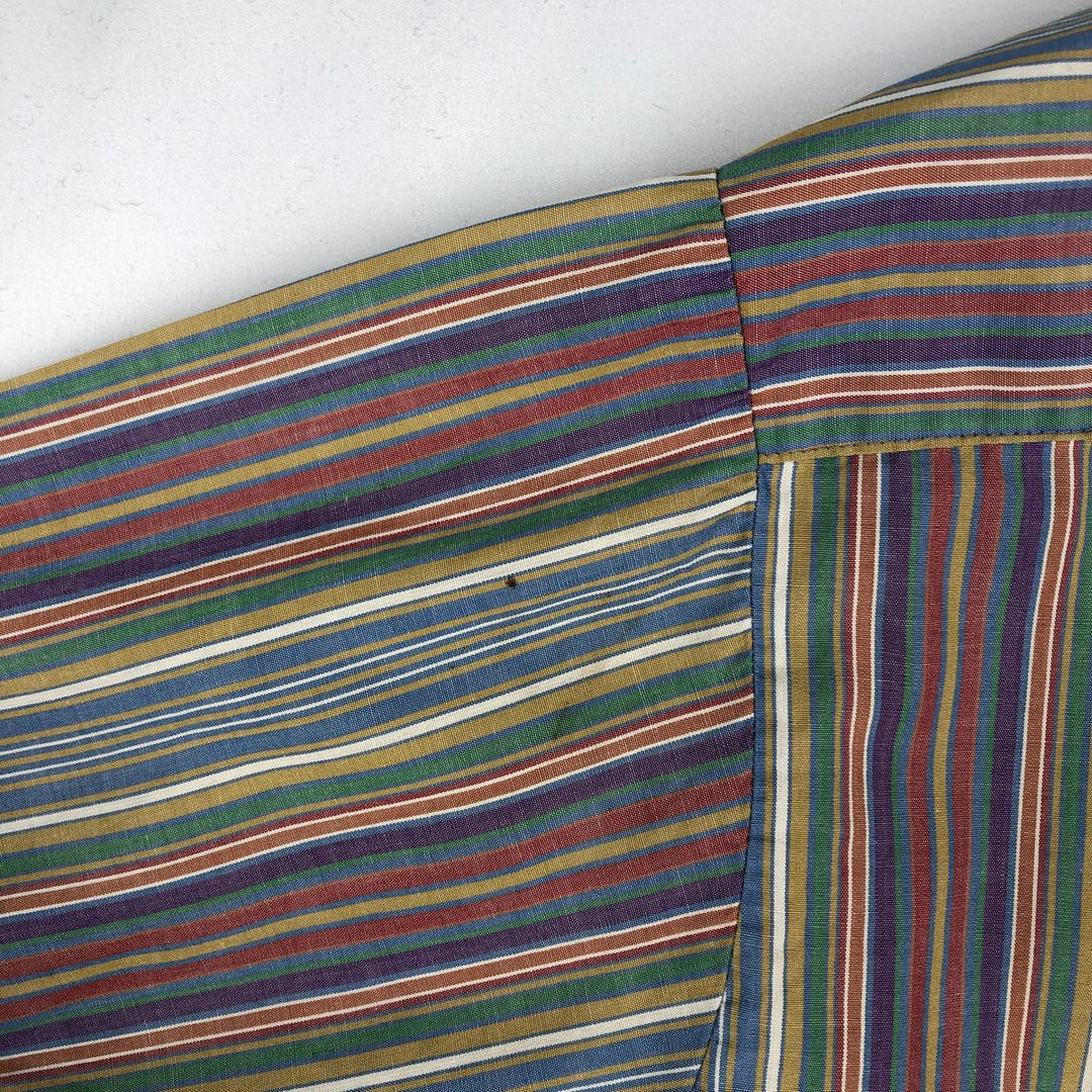 1970'S Donlin Multi-Stripe Short-Sleeve Polyester x Cotton Striped Shirt, Boxy Shirt, Men's Size L (Equivalent), Vintage cotton blue type Vintage Second Hand