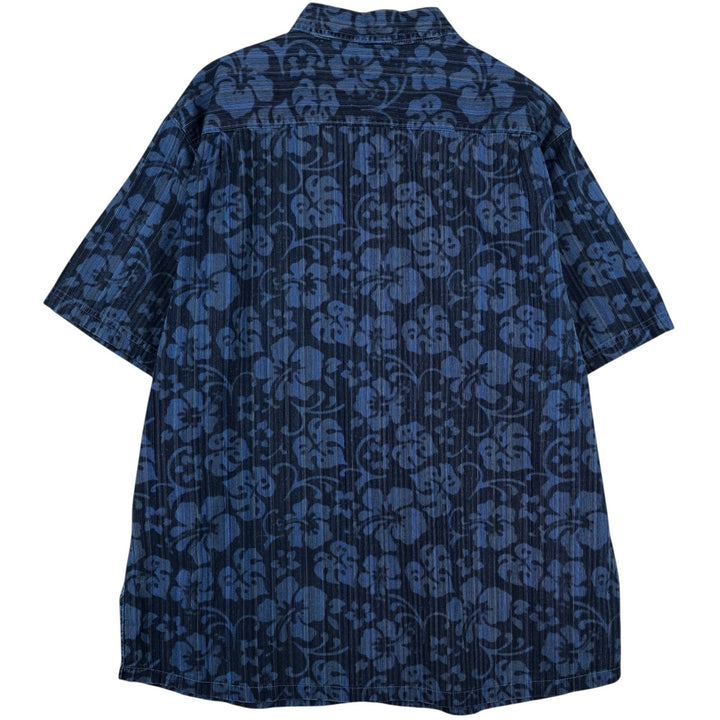 Columbia all-over floral print short-sleeved cotton shirt, boxy fit, men's size XL. cotton Navy blue Vintage Second Hand