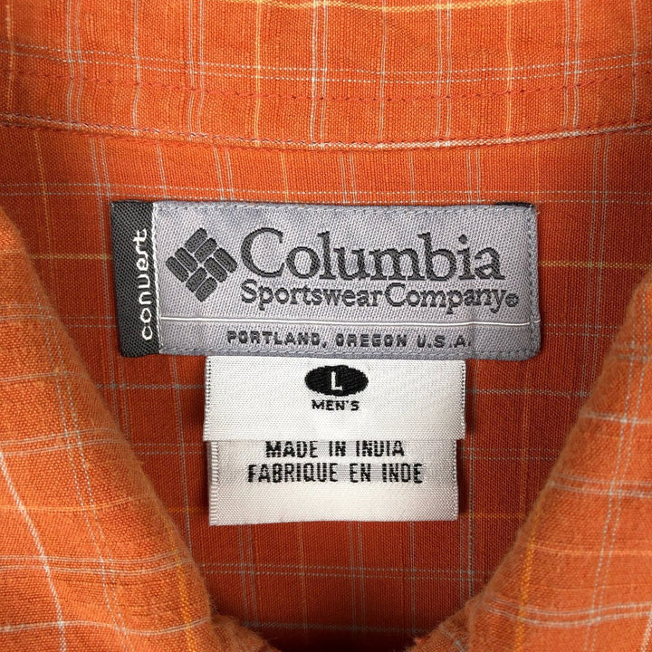 00'S Columbia Short Sleeve Cotton Check Shirt Men's Size L cotton orange type Vintage Second Hand