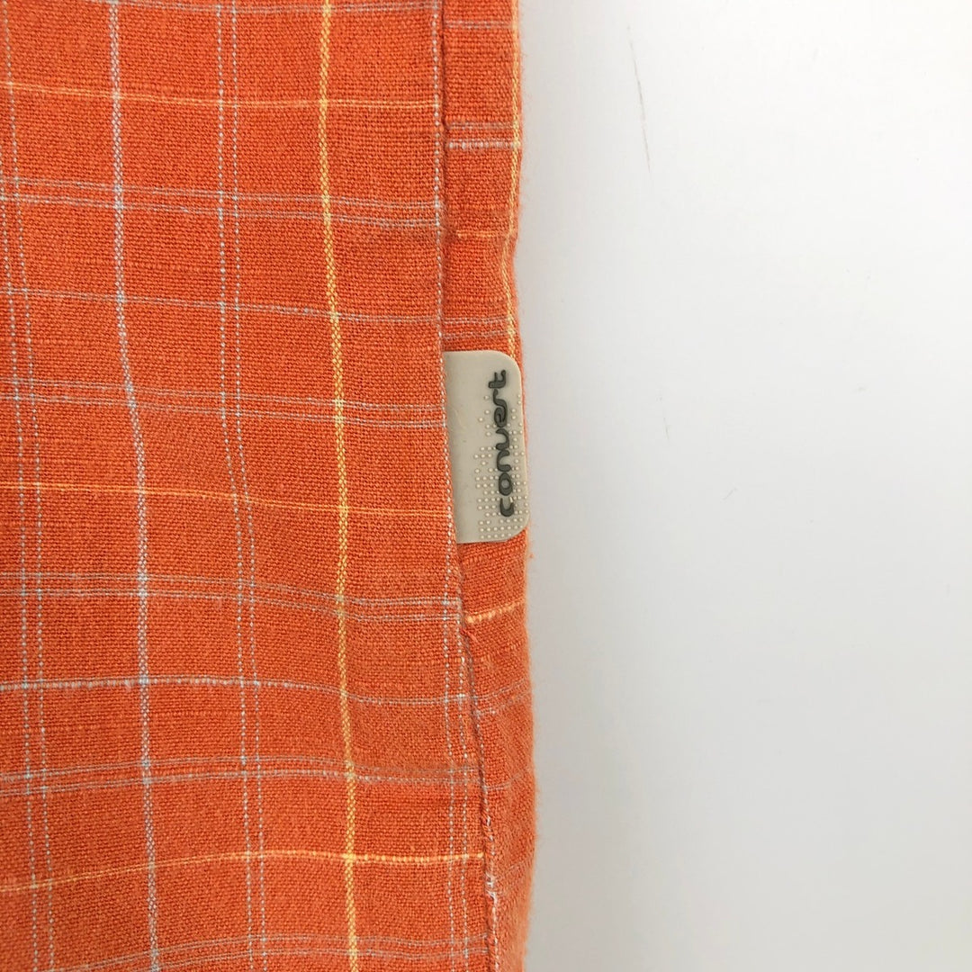 00'S Columbia Short Sleeve Cotton Check Shirt Men's Size L cotton orange type Vintage Second Hand
